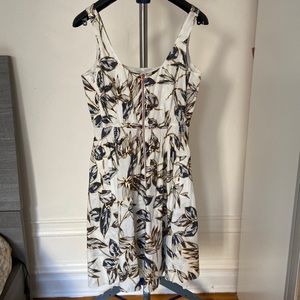 NWR JCrew Linen Gold Foil Leaf Dress with pockets Size 4